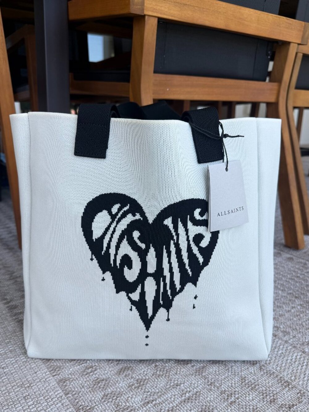 ALLSAINTS IZZY Heart East/West Tote White Black Large Weekender Shopper New